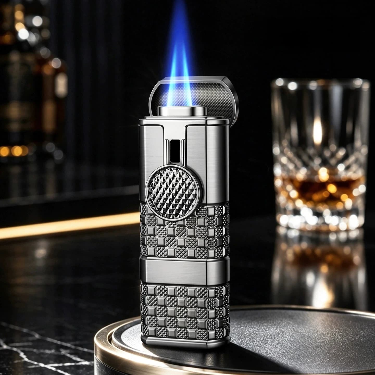 New High-end Dual Direct Injection Cigar Tool Cigarette Lighter Metal Windproof Inflatable Sliding Ignition Lighter Gift