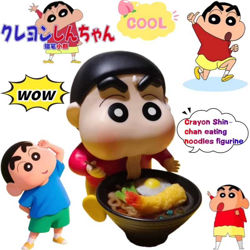 Crayon Shin-chan che mangia noodles figurine creative di alto valore di aspetto anime cartoon bambola carina adorabile decorazione del desktop regalo