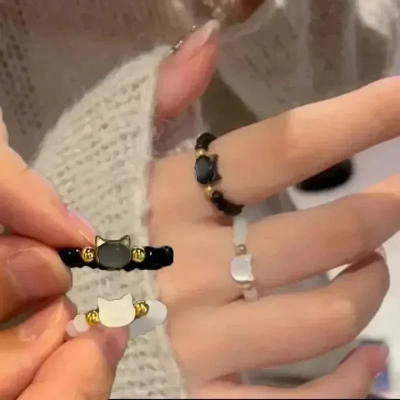 1 pz Pietra di luna naturale Anelli di ossidiana Perline Minimalista Fidget Anello Carino Nero Bianco Anello di gatto Donna Uomo Accessori per feste Gioielli