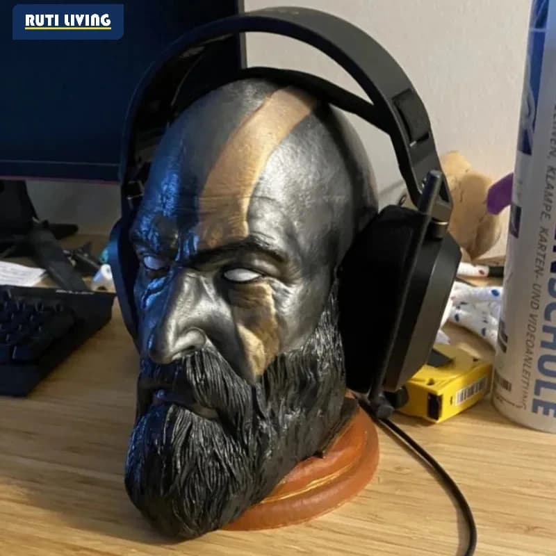 God Of War Statue Headphone Game Characters Figurines Toy Head Statue Desk Model Decor Computer Headphone Stand Holder