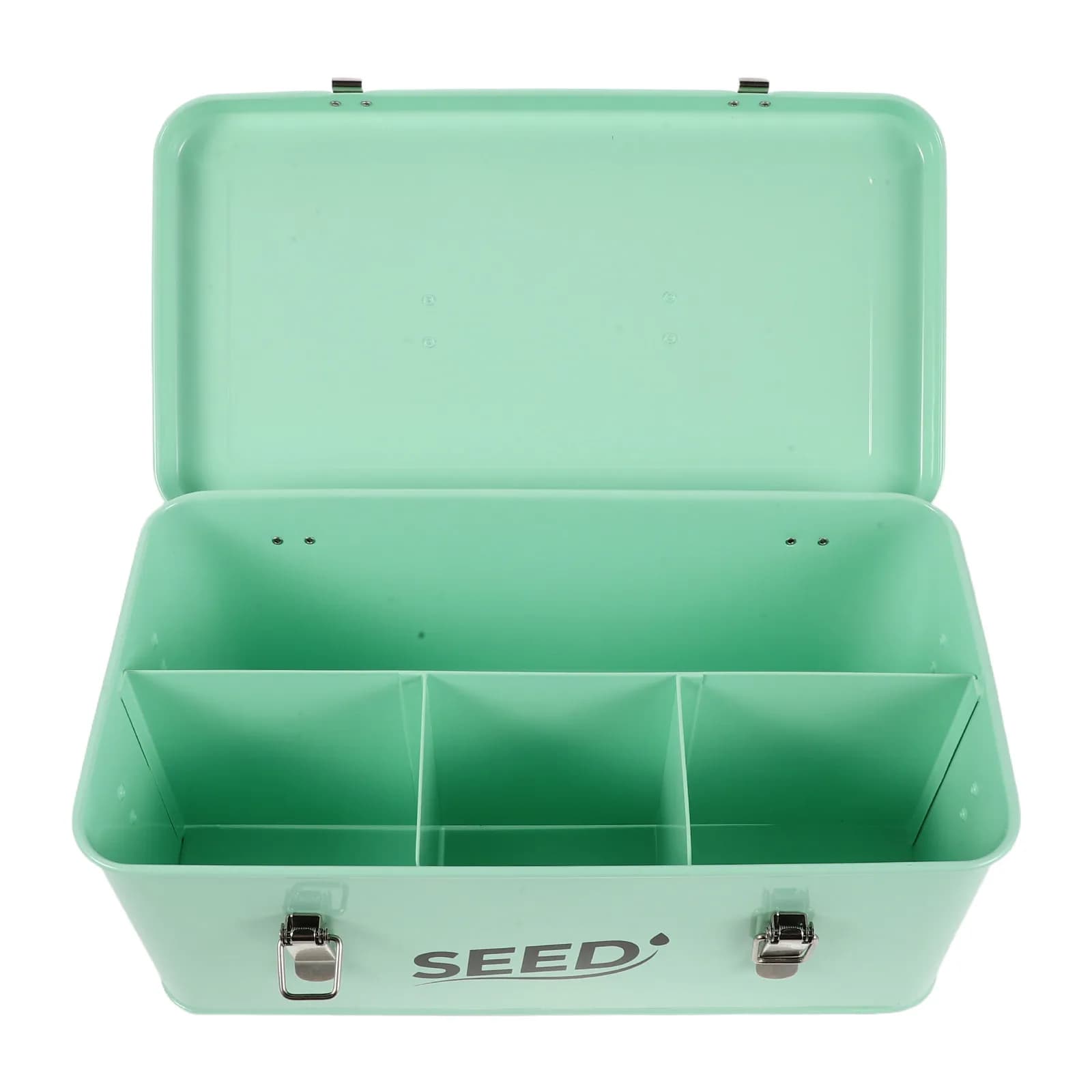 Flower Seed Organizer Storage Box Light Green Lockable Flip Top Tin Portable Handle Garden Seed Collection Tool Case