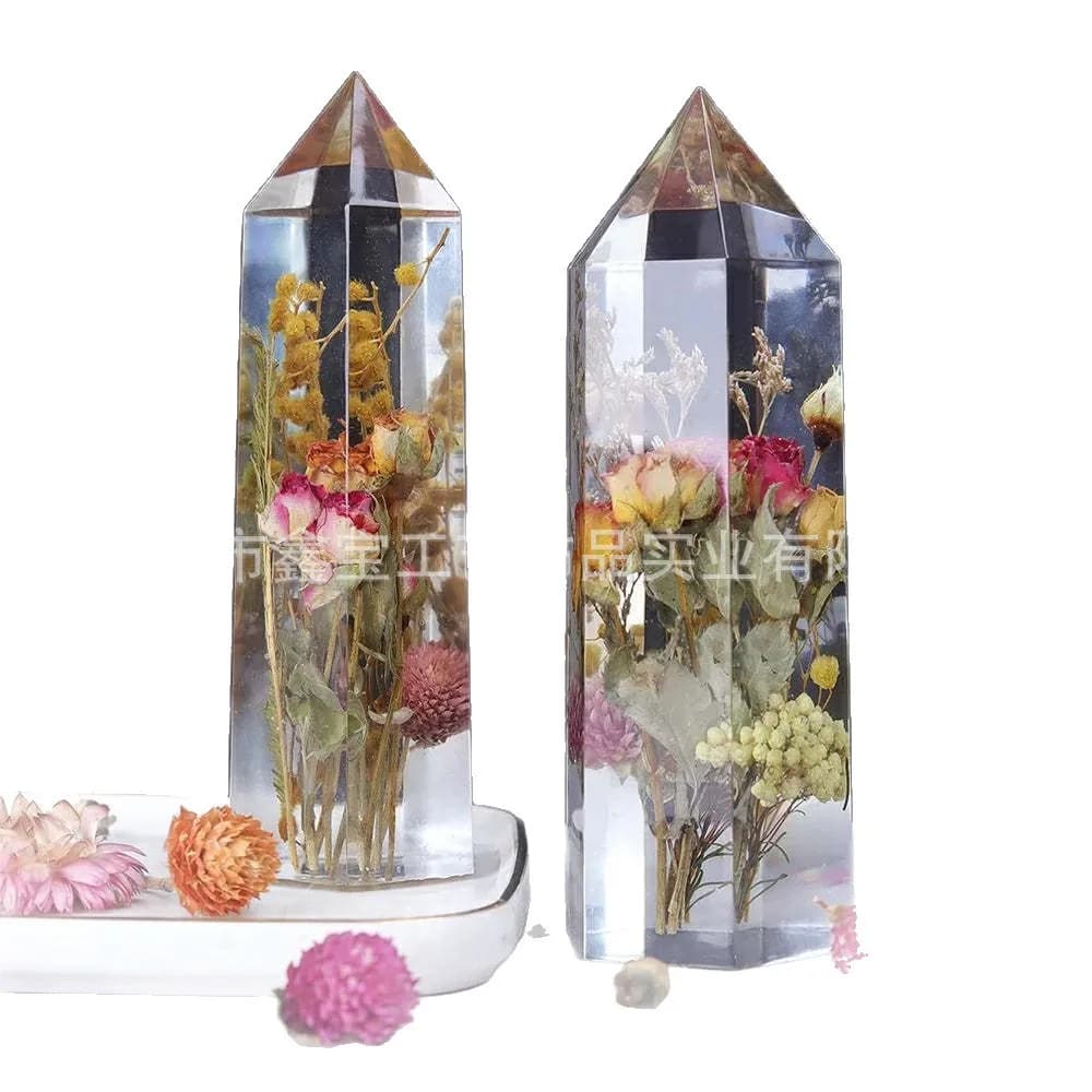 "Torre in resina epossidica di cristallo personalizzata, luce notturna incorporata con fiori secchi, decorazioni per la casa personalizzate"