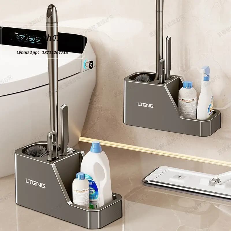 No Drilling Toilet Brush Holder, Wall Mounted Long Handle Cleaning Brush for Home, Bathroom, Corner Cleaner, Storage Rack