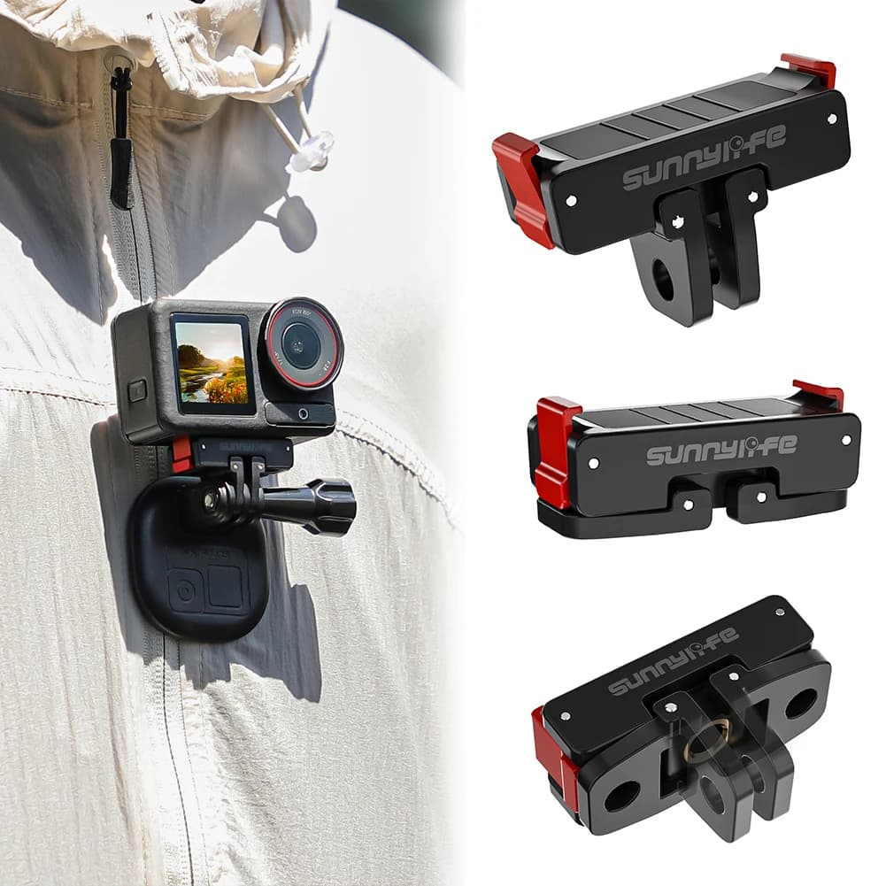 Magnetic Adapter for Sports Camera with Polish 1/4 Vine Hole, Quick Release Folding Support for DJI Action 5 Pro/4/3/2 Camera