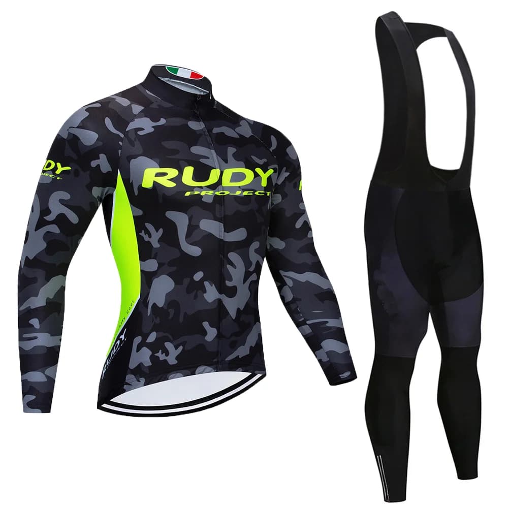 RUDY Long Cycling Sets - Men's Breathable Quick-Dry Compression Shorts with 19D Padded Cycling Socks And Jersey Set
