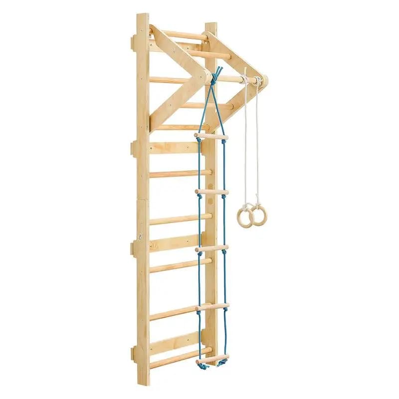 Swedish ladder wall 4 in 1 8-step climbing toy made of solid wood 100 kg load capacity indoor climbing frame with gymnastic rings pull-up bar rope ladder wall ladder