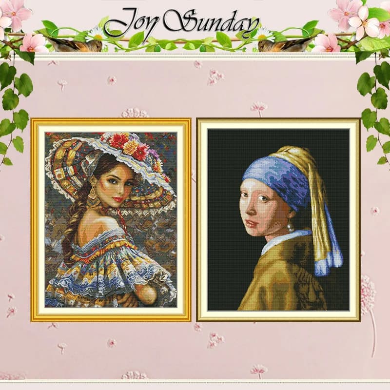 Girl with a Pearl Earring Patterns Counted Cross Stitch Set 11CT 14CT 16CT Stamped DMC Cross-stitch Kit Embroidery Needlework