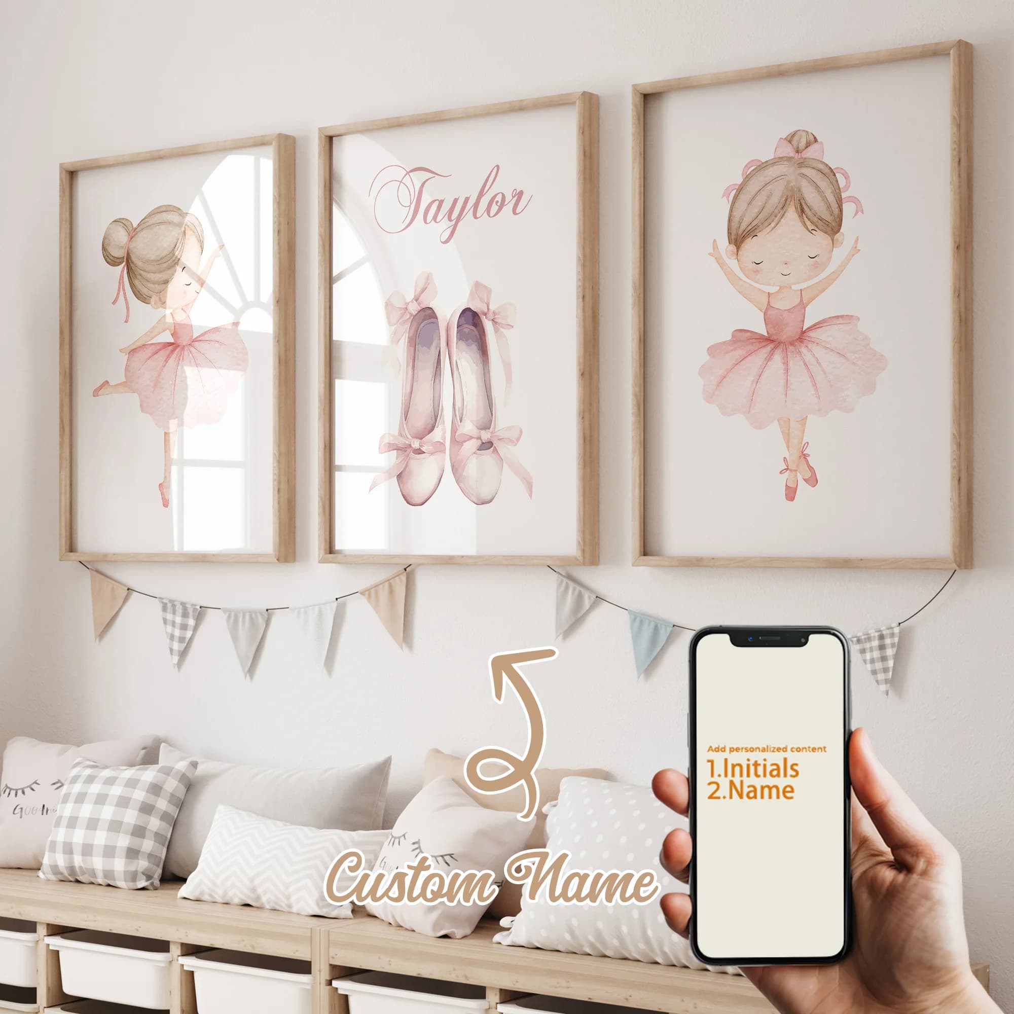 3pcs Personalized Custom Name Cartoon Child Ballet Wall Art Print Picture Canvas Poster Painting For Living Room Home Decor