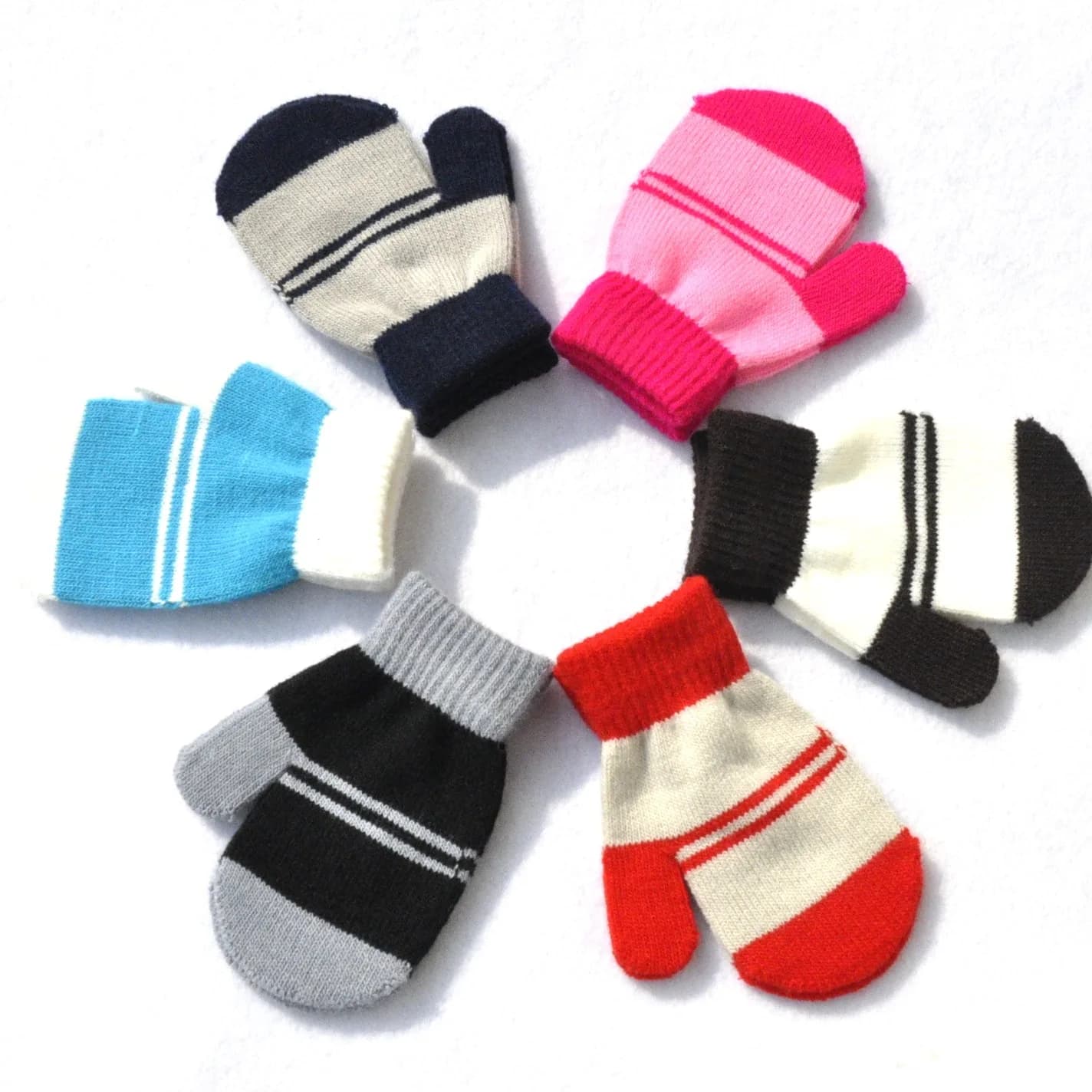 1-5Y Ragazzo Ragazza Bambini Guanti caldi lavorati a maglia a righe per il bambino Inverno Nuovi guanti patchwork Guanti da sci da ciclismo per maglieria all'aperto