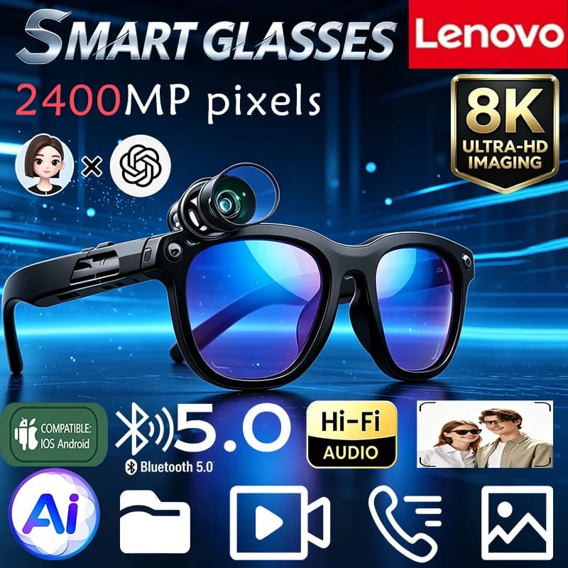 Lenovo 8K Touch Smart Sunglasses Bluetooth AI Voice Assistant Camera Record Multi‑Language Translator for Outdoor Wear