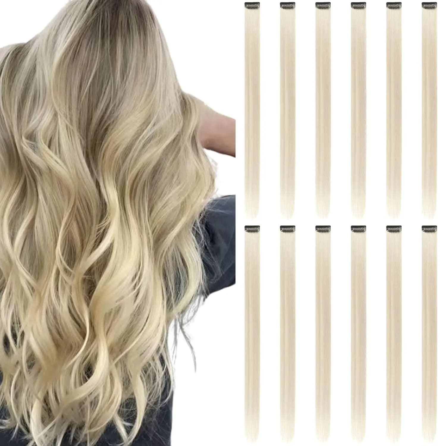 12 pz/pacco colorato partito evidenzia clip nelle estensioni dei capelli per le ragazze 22 pollici colori ambra capelli lisci posticci sintetici