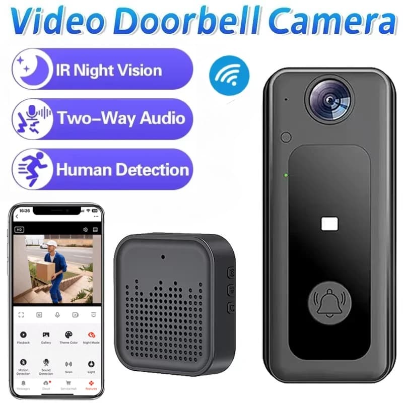 Campanello per telecamera wireless Audio bidirezionale Videocitofono intelligente Campanello di sicurezza Archiviazione cloud Telecamera di sicurezza domestica alimentata a batteria