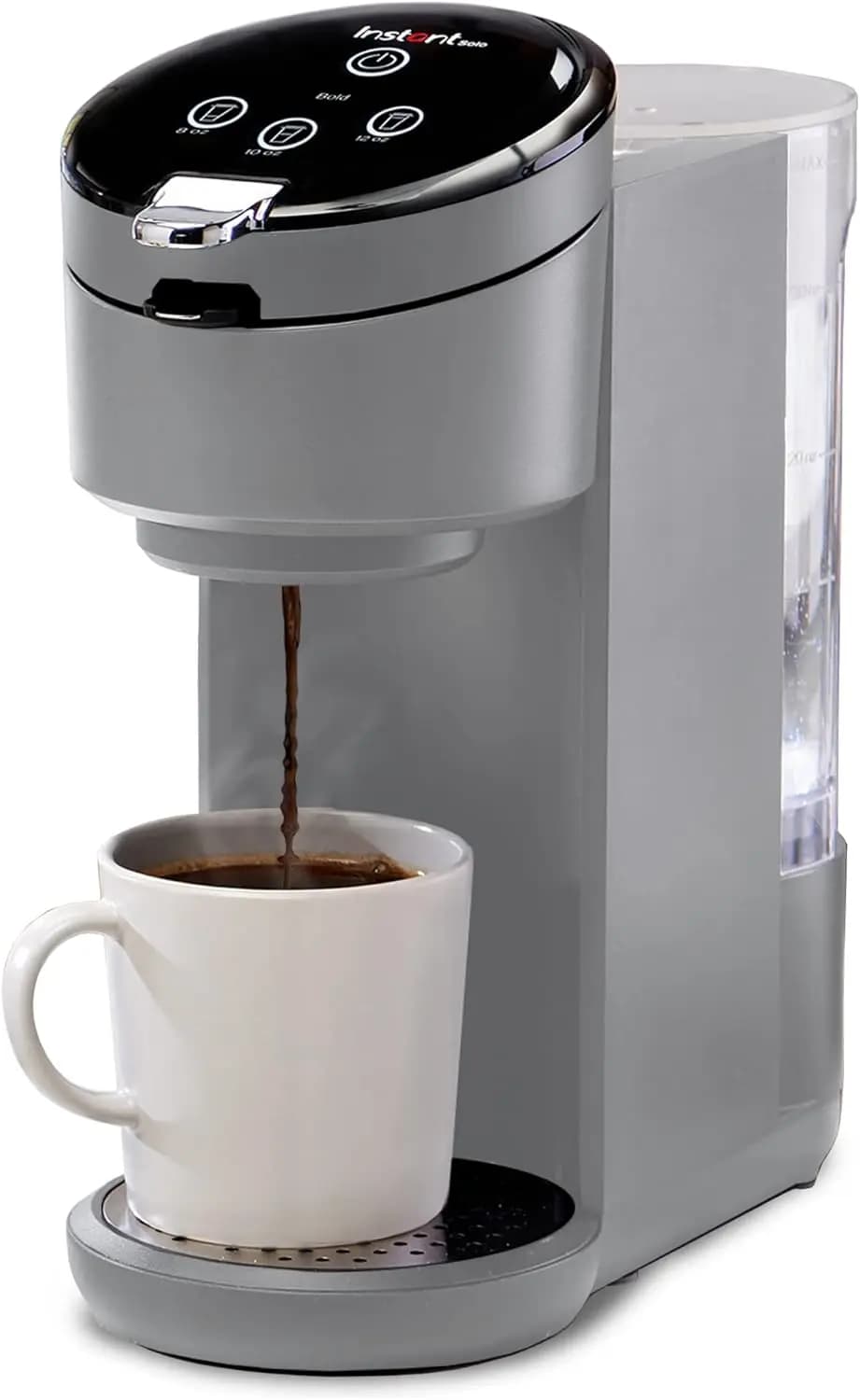 Coffee maker compatible with K-Cup single-dose wafers with reusable pods and bold settings, 8-12 ounces tank, 40 ounces, grey