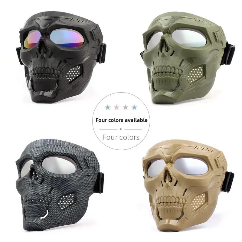 Skull Motorcycle Full Face Mask Windproof Protective Mask With Goggles Offroad Motorbike Cycling Airsoft Tactical Gear