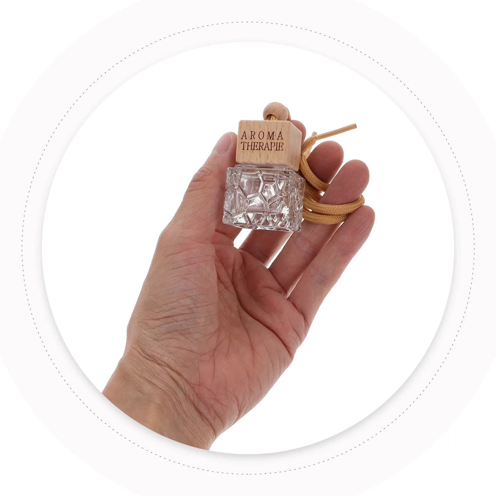 Diffusore di Oli Essenziali per Auto, Bottiglia Sospesa da 8ml in Vetro e Legno, Flacone Anti-perdita per Profumo, Deodorante per Auto, Ciondolo in Vetro