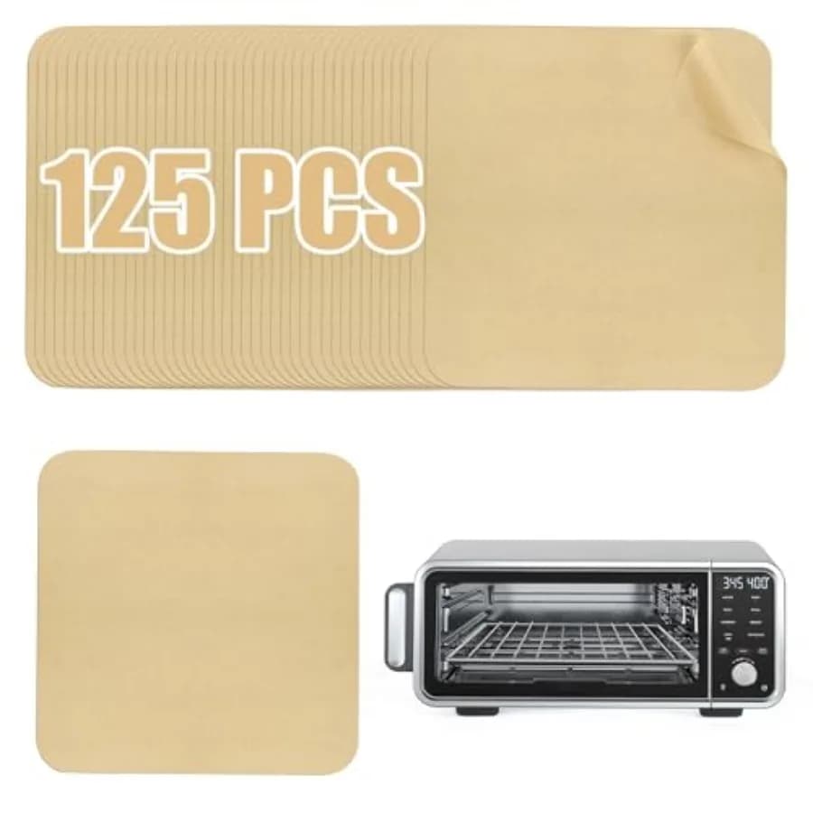 Parchment Paper Sheets 12 x 12 Inch, Square Disposable Liners 125 pcs for Air Fryer Toaster Oven, Unbleached Baking Paper Fit N
