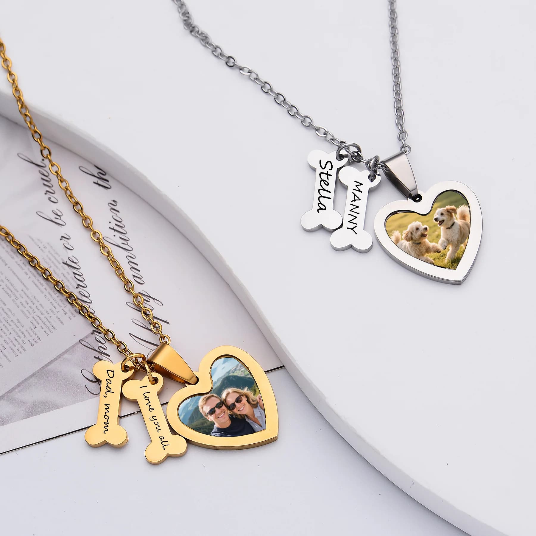 Parole fotografiche personalizzate Collana con ciondolo in osso di animale domestico per donna Girocollo con nome immagine personalizzato in acciaio inossidabile