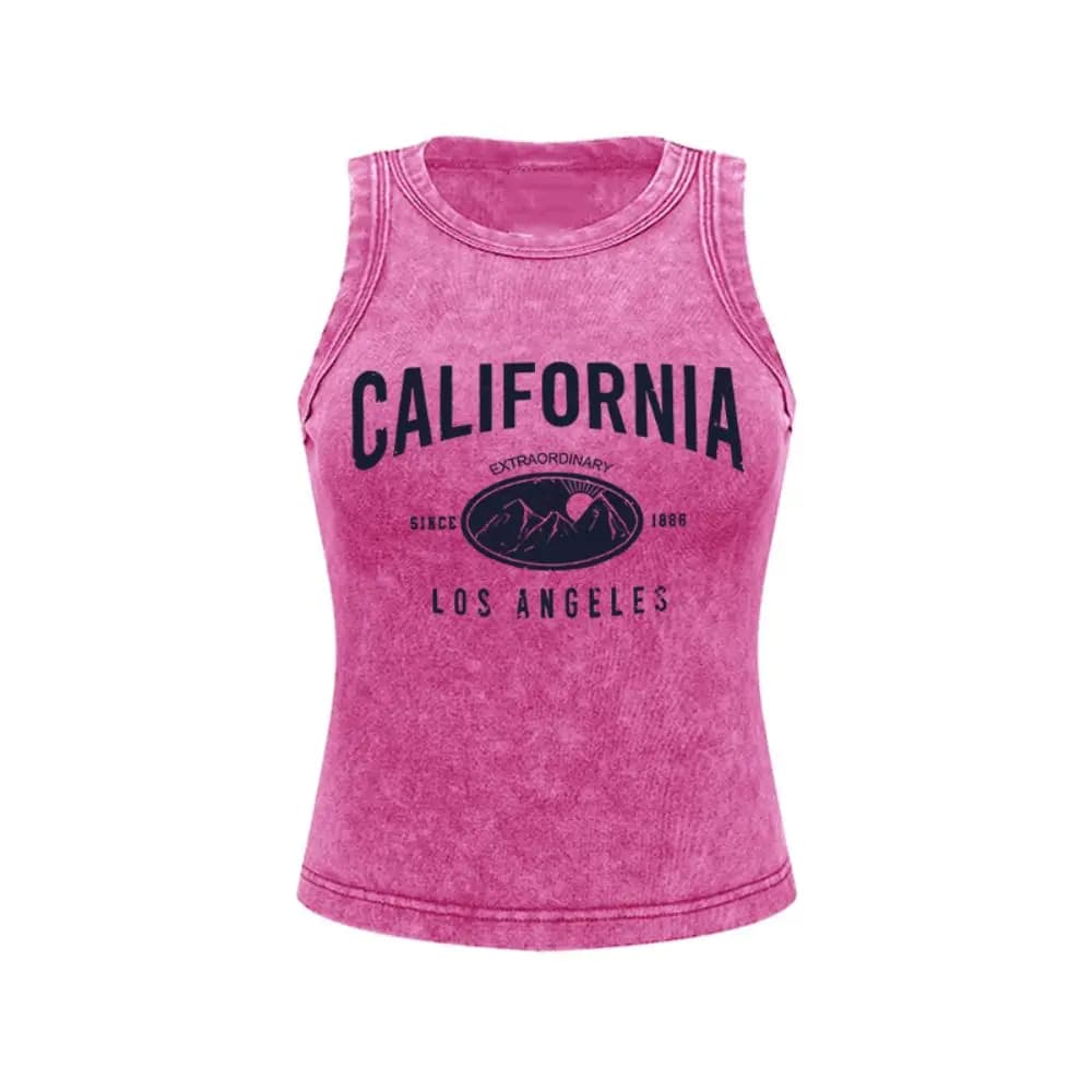 Donna cotone lavato senza maniche Los Angeles Calafonia montagne stampe canotte Basic stretto Streetwear abbigliamento Casual femminile
