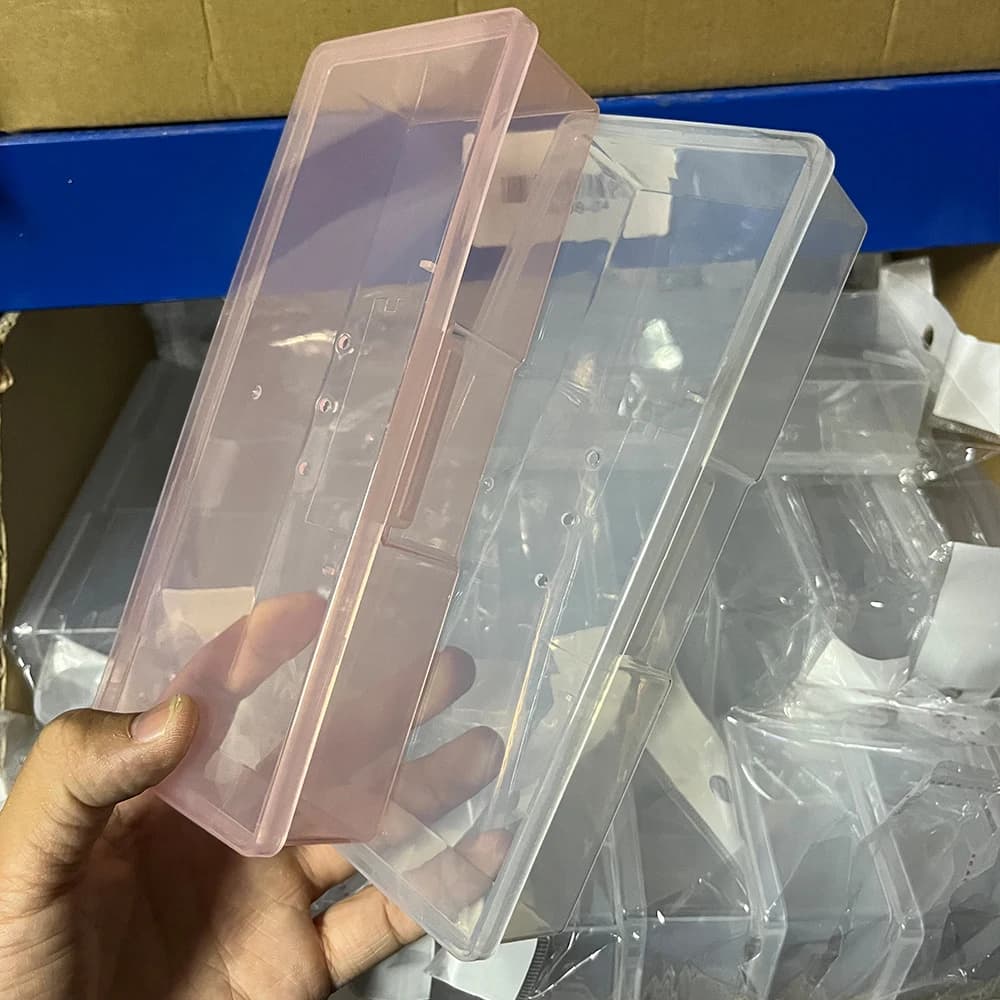 1pc Pink Transparent Nail Art Plastic Sketching Box Plastic Rectangle Artistic Nails Tool Organizer Storage Box for Grips Clippers Pen Brush