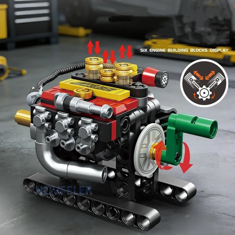 Set di Blocchi da Costruzione Motore Turbo a 2/3/4/6/8 Cilindri, Giocattolo Educativo, Mini Motore in Mattoncini, Regalo per Bambini