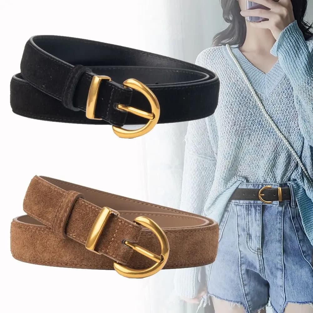 Women Suede Genuine Leather Belt Retro Trend Alloy Pin Buckle Belt Luxury Design Business Belt Gifts
