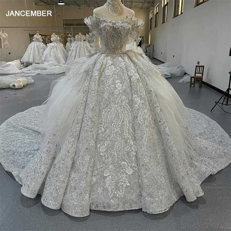 Jancember abito da sposa in pizzo scintillante abito da ballo corpetto vestido de noiva Appliques manica corta abiti da sposa 2024 primavera MN251