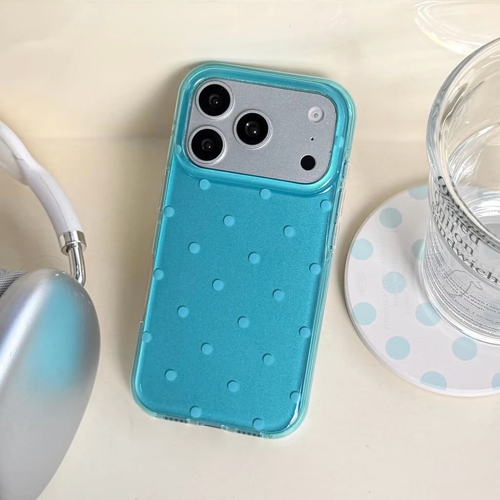 Minimalist Summer Blue Full Screen Polka Dots Shockproof Protective Phone Cover Case for iPhone 17 16 15 Pro Max