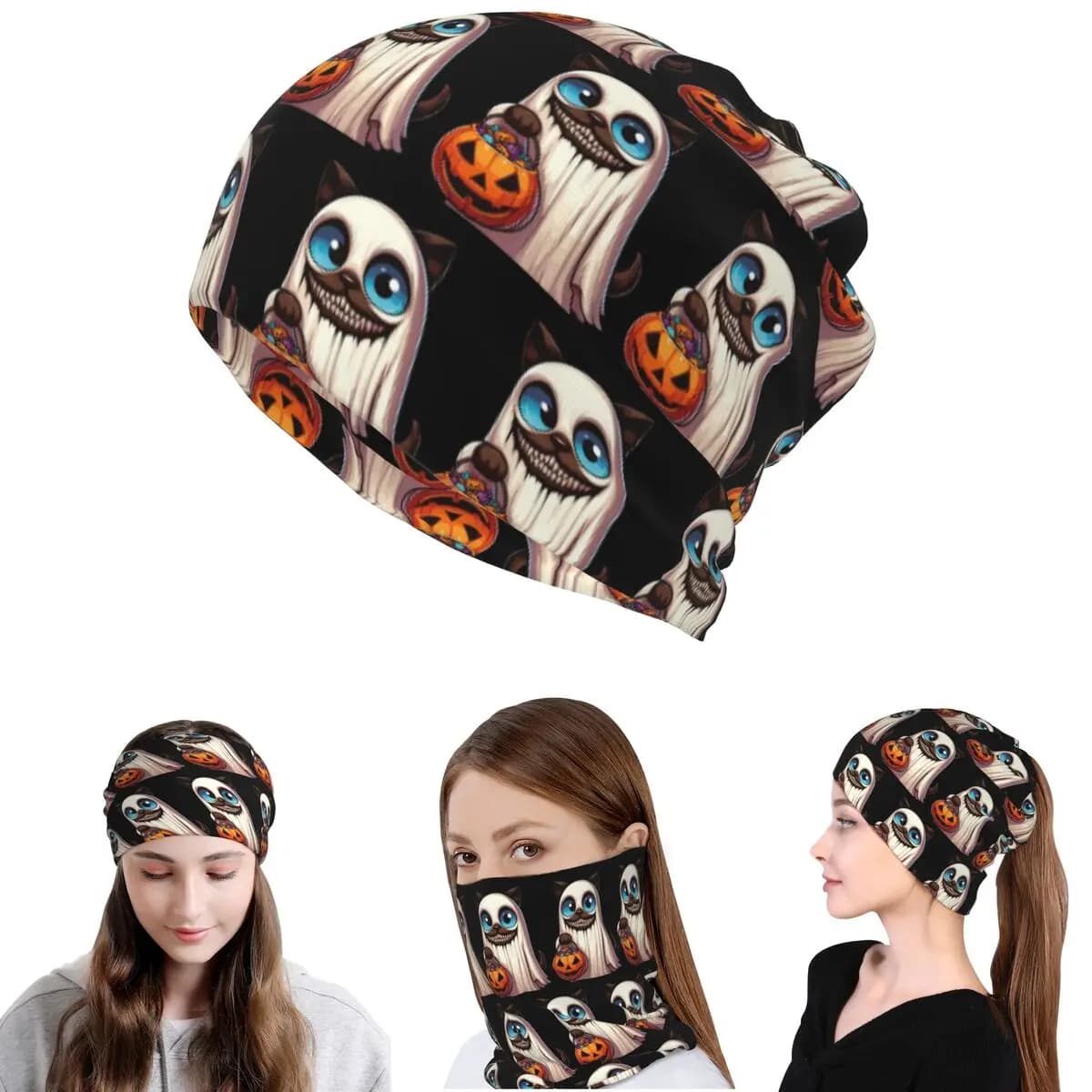 Bandana Scarecrow Gatto Siamese Spaventoso Halloween Fantasma Zucca Caramella Sciarpa Magica Multifunzione Copricapo Berretto