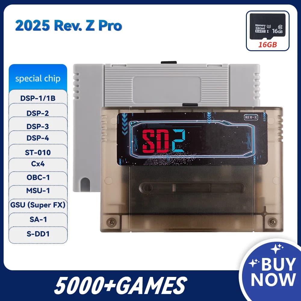 Gioco SD2 SNES per SD2SNES Rev. Versione Z FXPAK Pro 5000 in 1 per console per videogiochi SNES a 16 bit con scheda 16G PER chip ciclonico