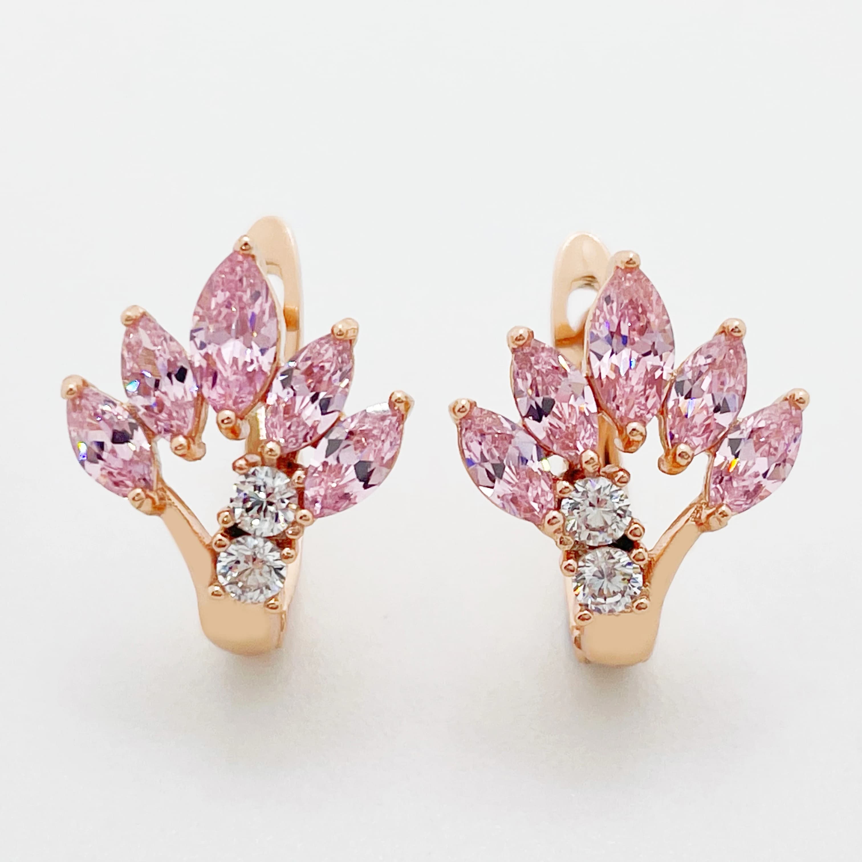 Zircone rosa naturale di lusso da donna 585 oro rosa cristallo fiore sposa orecchini da sposa da sposa gioielli di moda carini