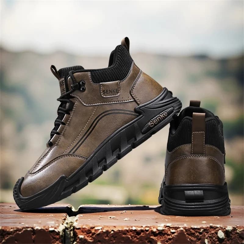 Stivali da Uomo Autunnali in Pelle Impermeabili, Scarpe Sportive a Mezza Gamba, Nuovi Stivaletti alla Moda, Scarpe Casual da Escursionismo, Sneakers Maschili