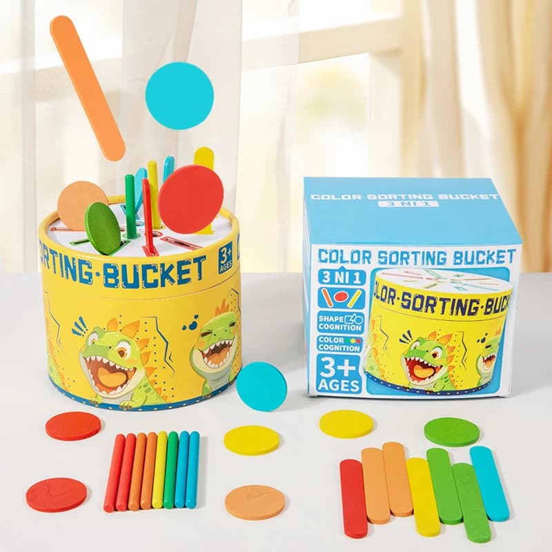 3 in i Montessori Giocattoli Ordinamento dei colori Secchio abbinato per il bambino Fine Motor Giocattolo educativo precoce puzzle per regali di Natale per bambini
