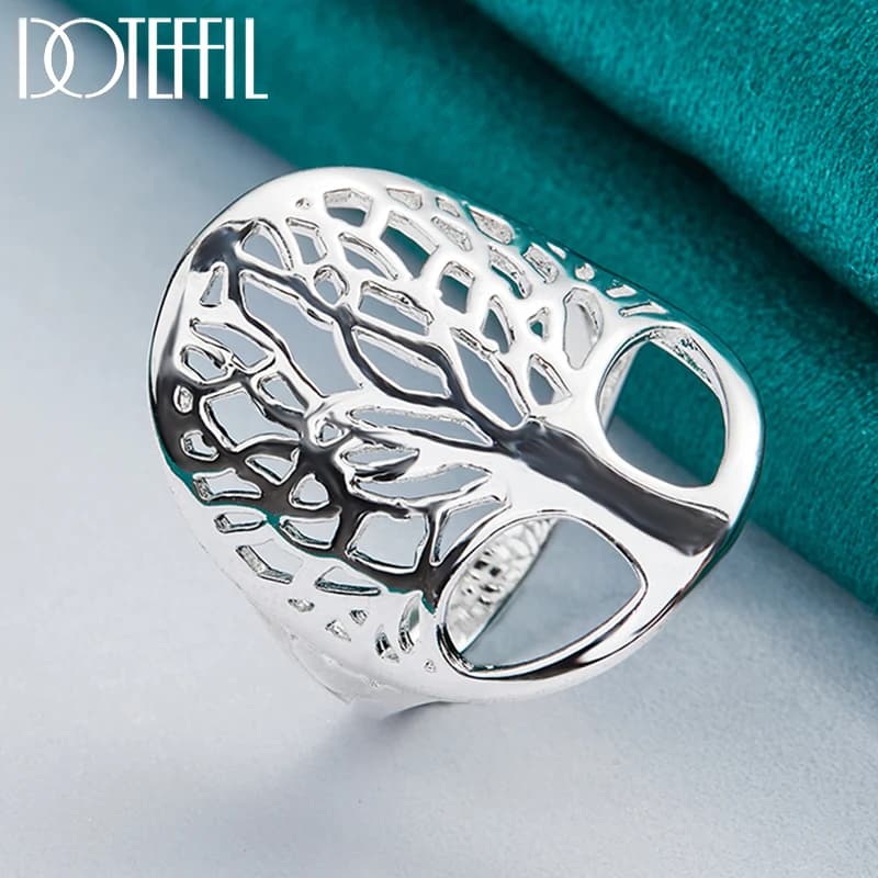 DOTEFFIL Anello Rotondo con Alberi in Argento Sterling 925, Gioiello di Moda per Donna, Regalo per Matrimonio, Fidanzamento, Festa