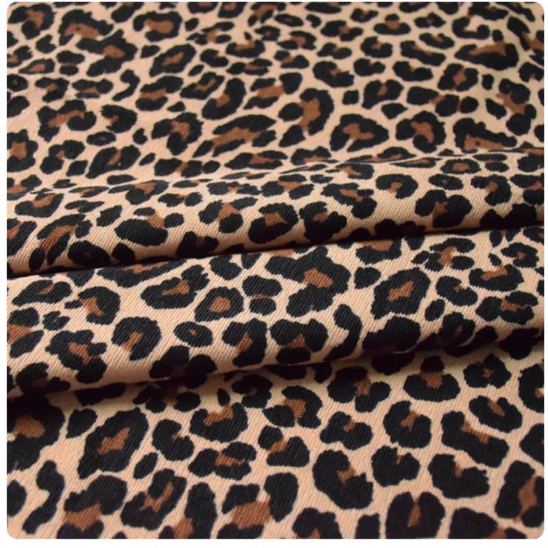 Retro khaki leopard print thin stripe corduroy fabric, Autumn Winter shirt skirts pants cotton jackets handmade bag cloth, T47