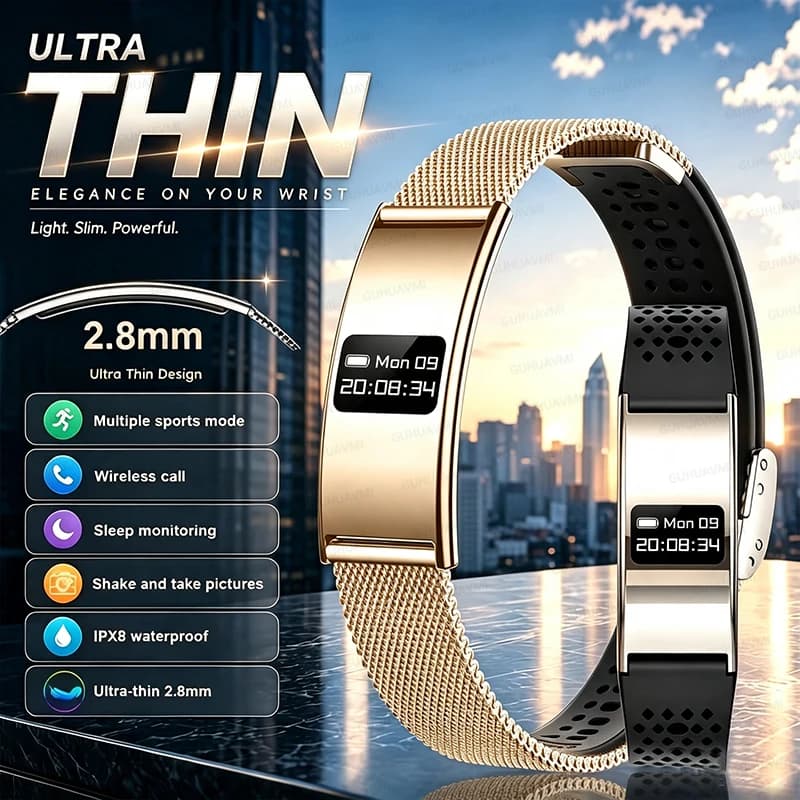 Ultra-Thin Smart Bracelet Women Men Heart Rate Blood Oxygen Health Monitoring Sports Swim Waterproof Smart Watch For Android iOS