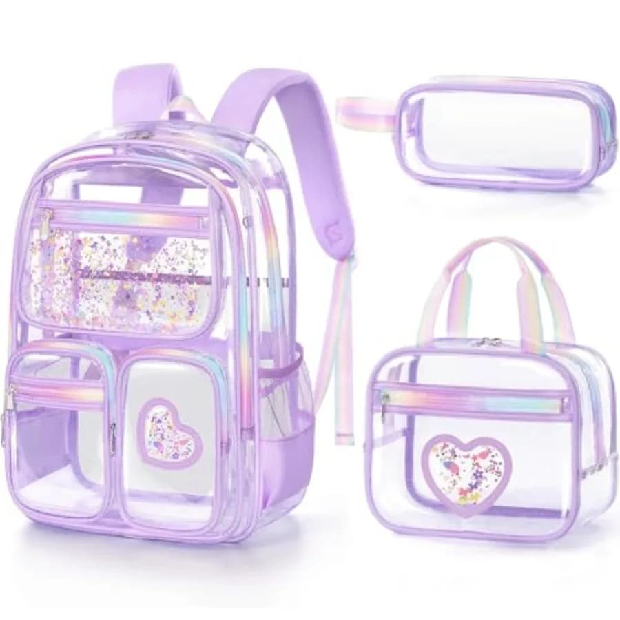 Zaino Trasparente per Ragazze, Set da 3 Pezzi in PVC Resistente, Approvato per Scuola, Concerti ed Eventi Sportivi