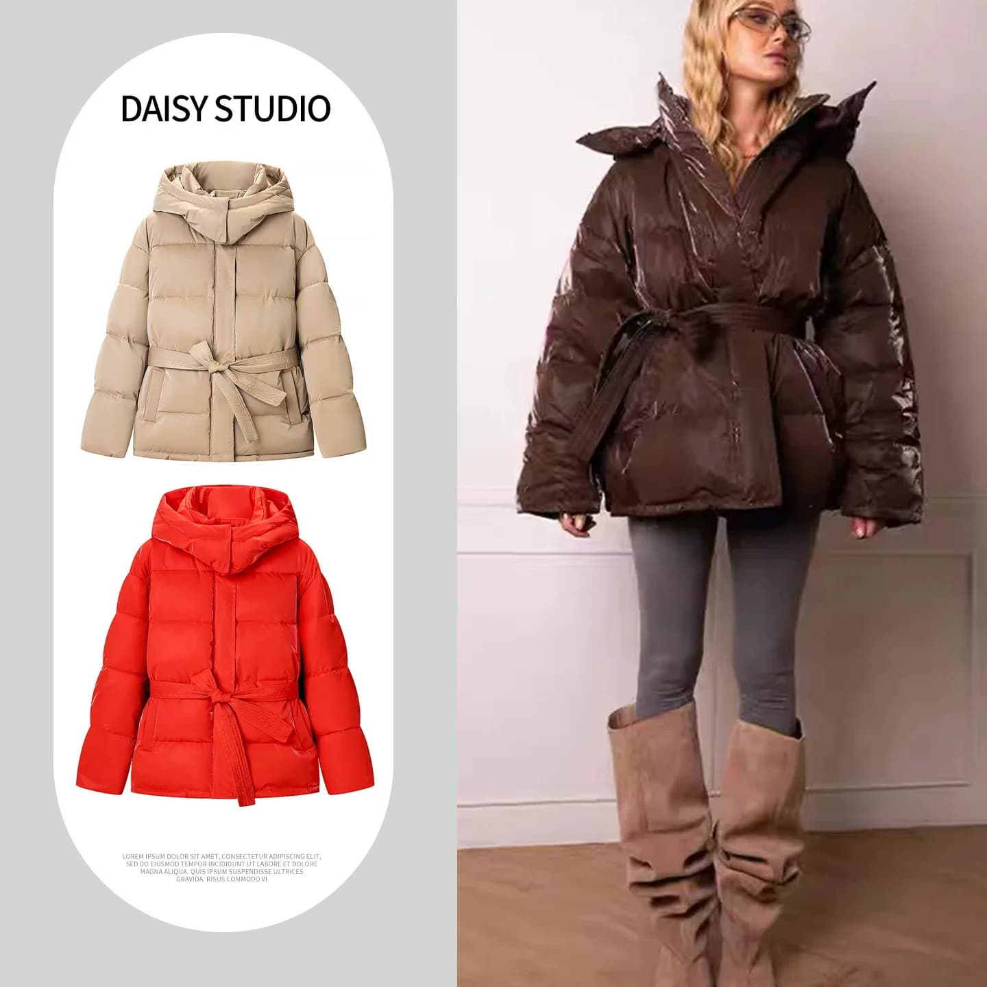 Spring New Arrival Women's Cotton Jacket with Hand-Packed Cotton Long Sleeve Stand Collar Hooded Zipper Closure Color