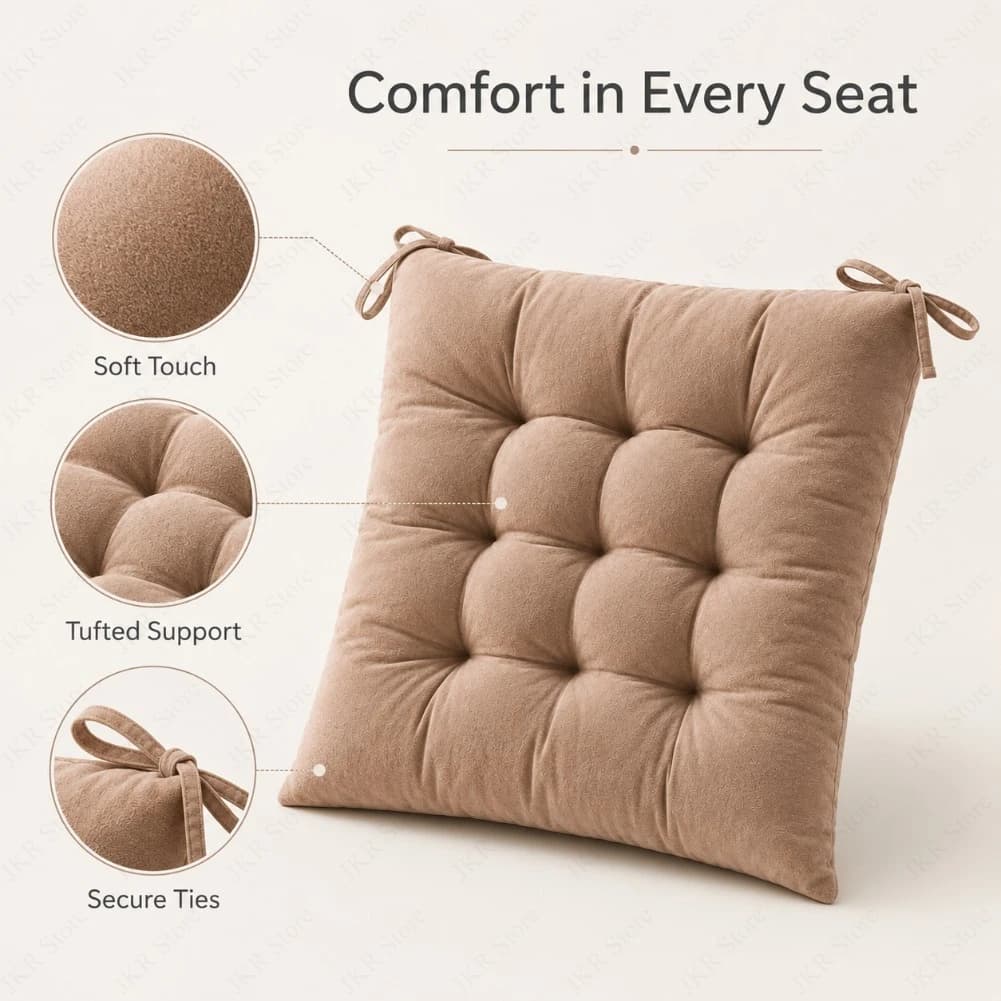 Pearl Cotton Linen Cushion Square Seat Pad Backrest Pillow for Office Computer Chair Stool Protective Buttocks Chair Cover Pad