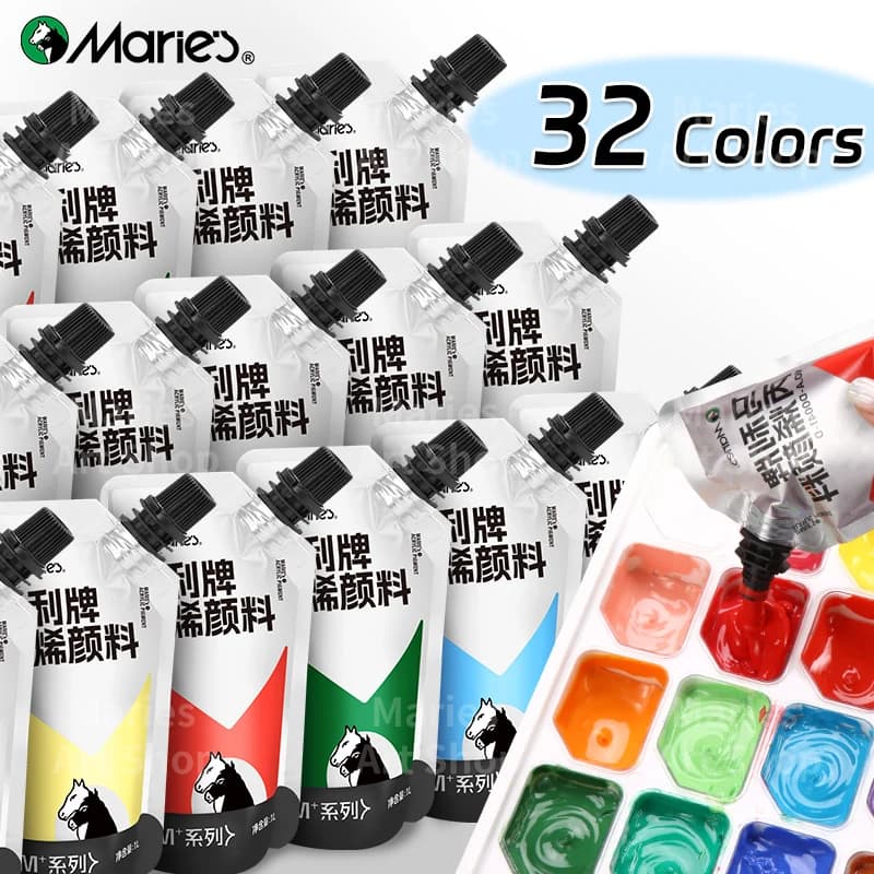 Marie's 32 Colors Professional Acrylic Paint Set,100ml/3.38oz,Rich Pigments for Canvas,Ceramic,Wood for Artists,Adults,Hobbyis