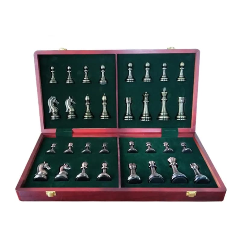 Set di Scacchi Deluxe in Metallo con Scacchiera Pieghevole in Legno, Giochi di Puzzle per Bambini e Adulti