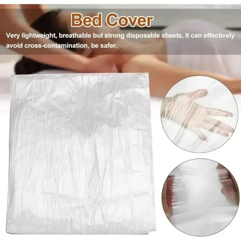 Lenzuola per il trattamento del massaggio SPA Lenzuola per bellezza trasparente Pellicola impermeabile Lenzuola in plastica usa e getta Copriletto 100 pezzi