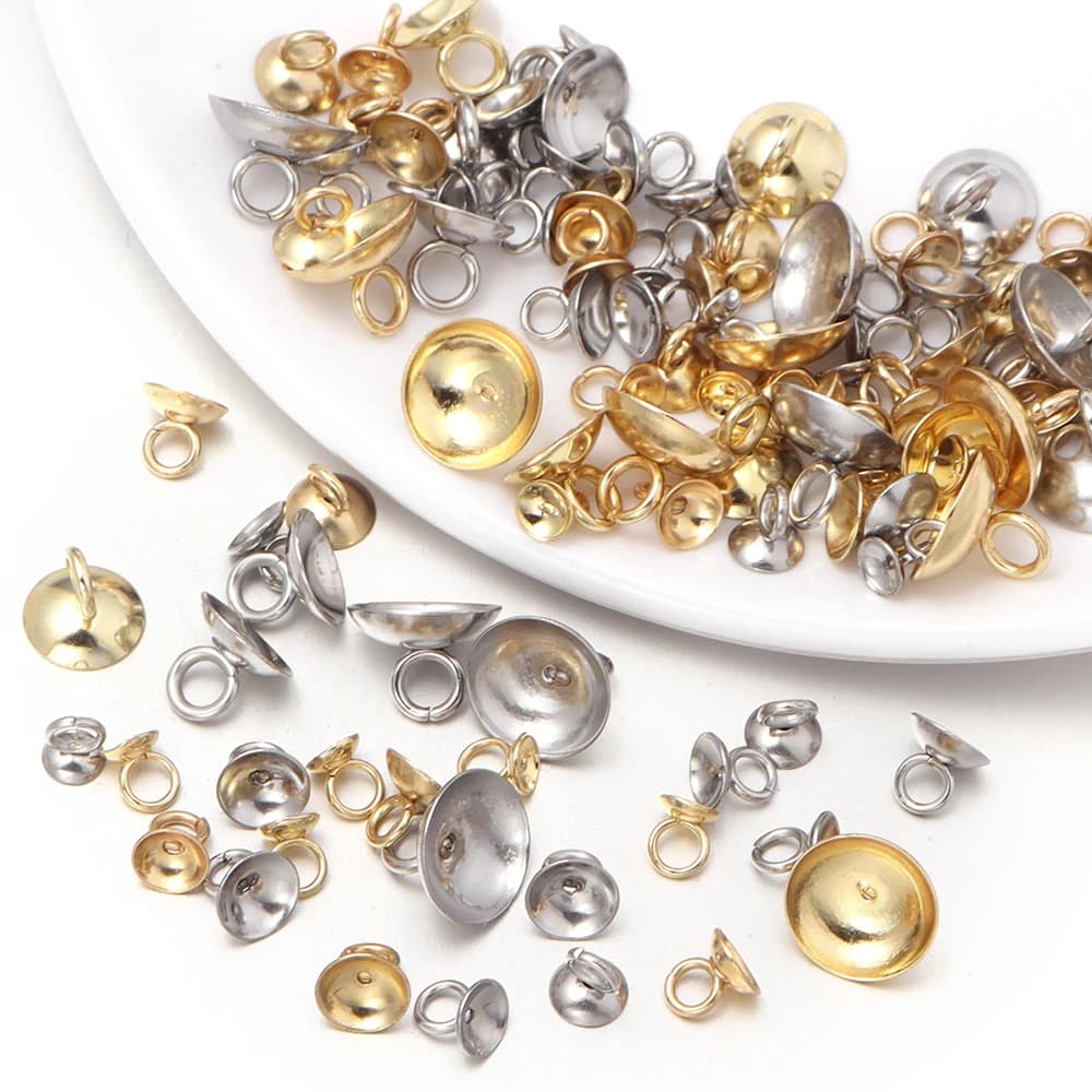10/20Pcs Stainless Steel End Cap Crimp Beads Pendant Bail Bead Cap For Jewelry Making Materials DIY Necklace Earring Accessories