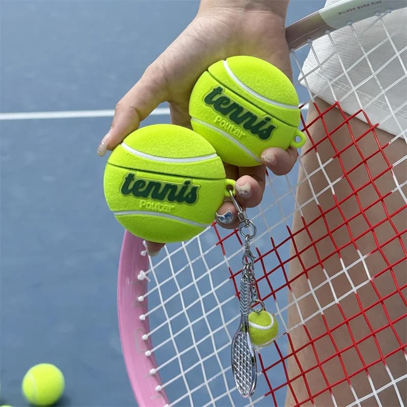 Custodia per cuffie con pallina da tennis carina e divertente per Apple Airpods 4 3 2 Pro Cover con portachiavi Custodie per cuffie in silicone floccate per Airpod