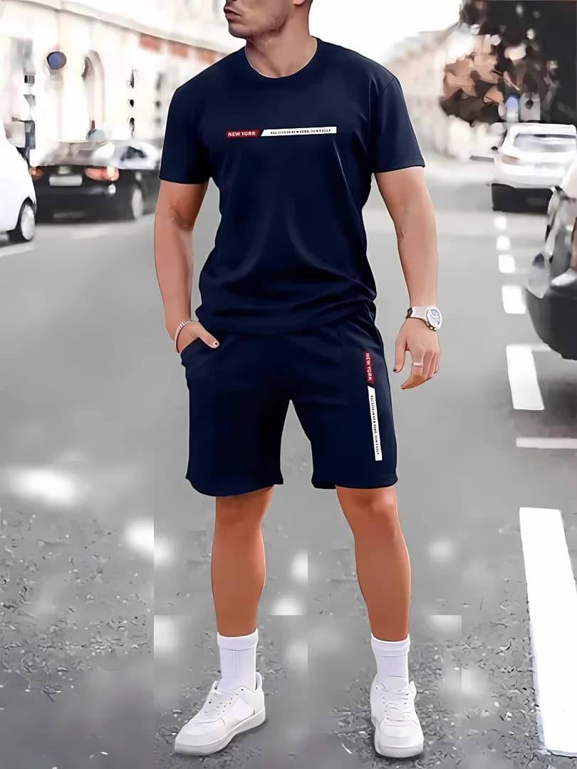 New summer men's casual suit, 3D men's street style plus size T-shirt and shorts breathable sportswear