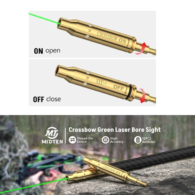 Mirino laser verde MidTen con interruttore on/off Tiro con l'arco Sighting Strumento laser Freccia Balestra Boresighter con batterie extra