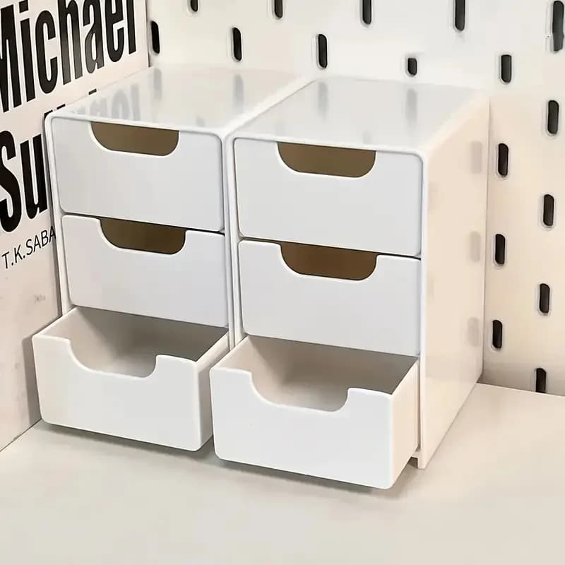 3-Tier Plastic Cosmetic Storage Box Organizer with Drawers Multifunctional Countertop Storage for Jewelry Office Supplies