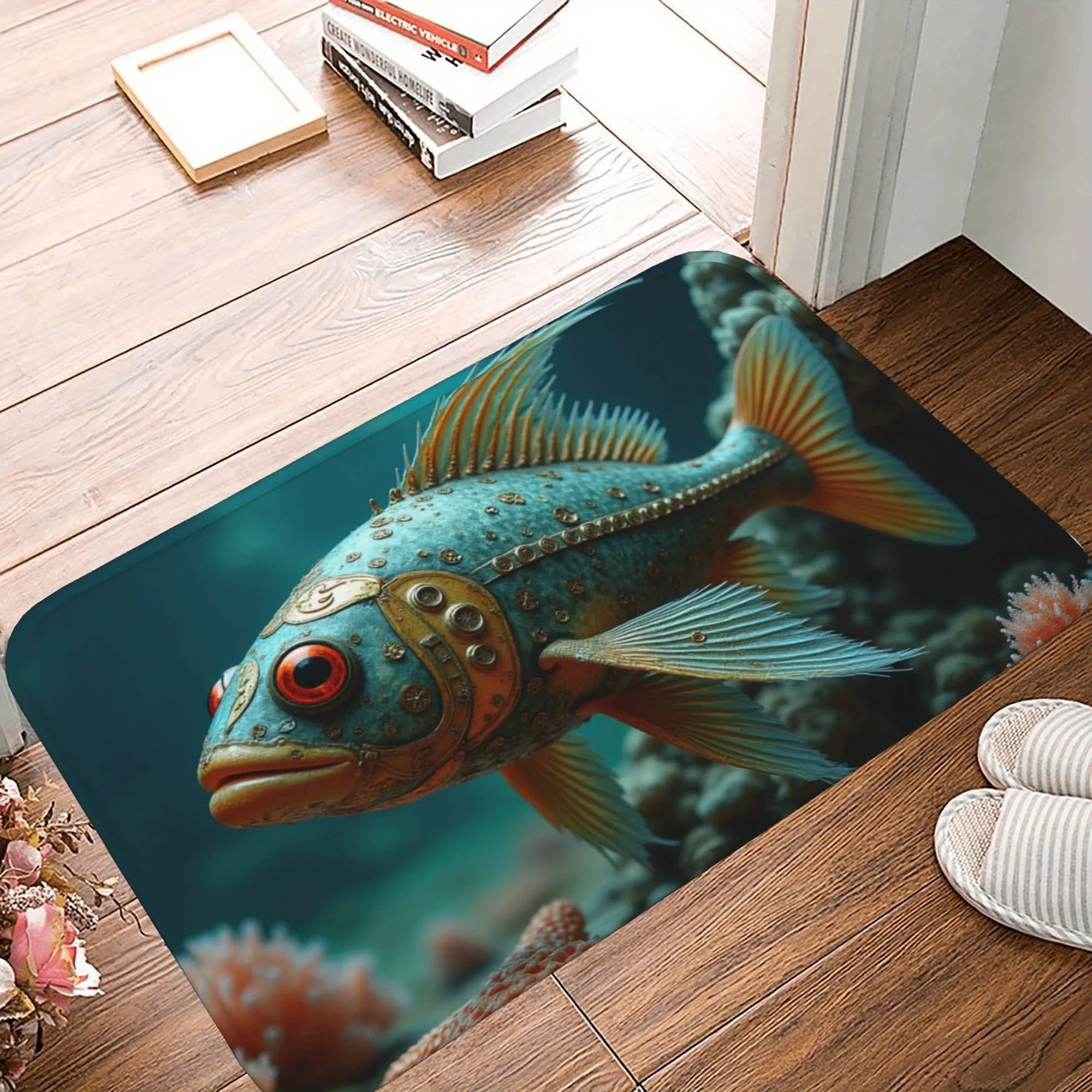 1PC Steampunk koi pesce Tappeto da cucina Tappetino antiscivolo Design pop Tappeto da bagno Tappetino da bagno Tappeto per la casa Lavanderia Decoreeree