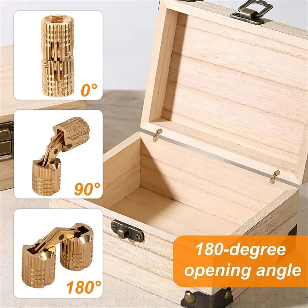 Cerniere Nascoste in Ottone da 8mm con Punta per Trapano, 180 ° Cerniere Nascoste per Armadietti, per Scatole di Gioielli in Legno e Portagioie Fai-da-Te