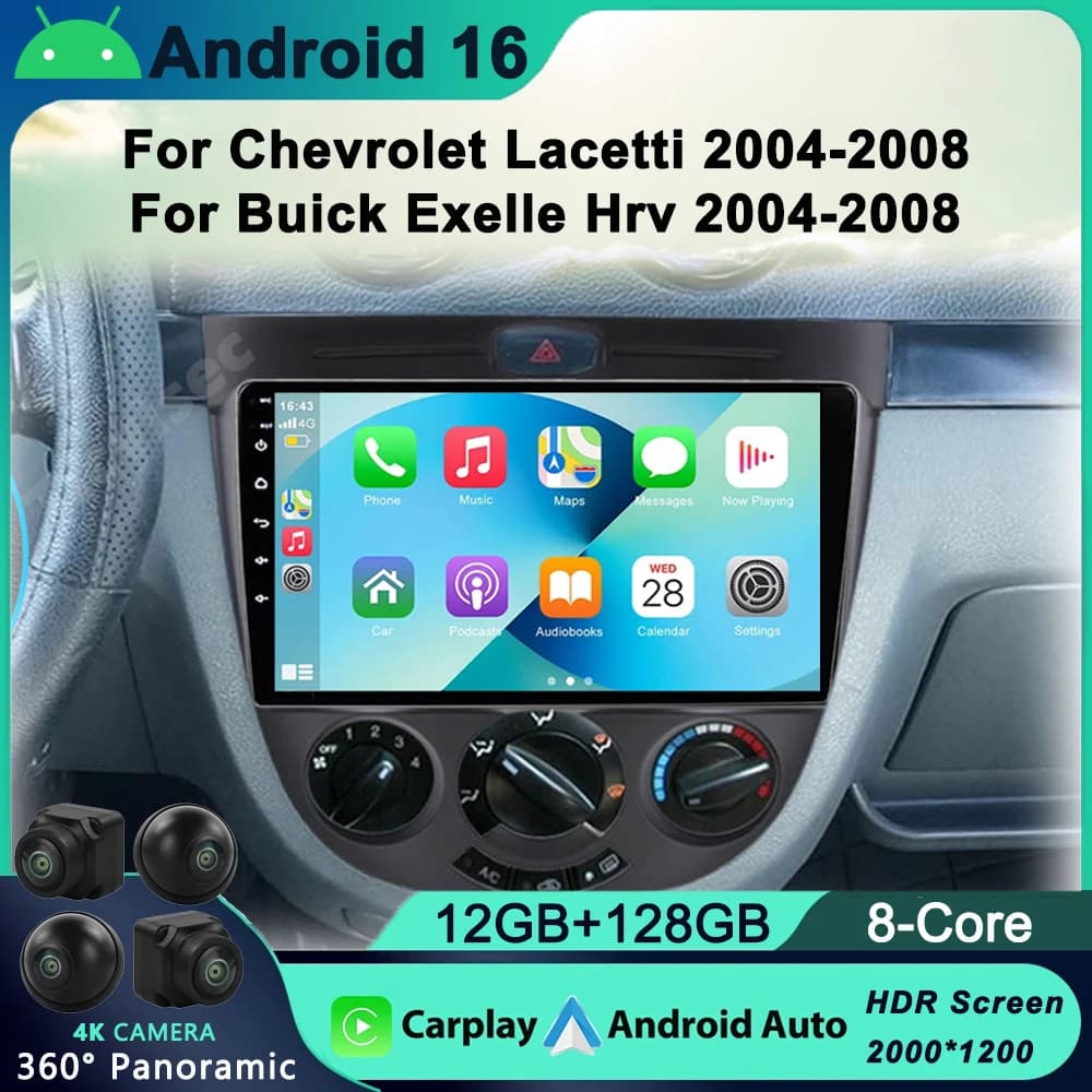 2 Din Android 16 Autoradio Lettore Carplay Navigazione GPS Stereo Multimediale Per Chevrolet Lacetti J200 Buick Excelle HRV