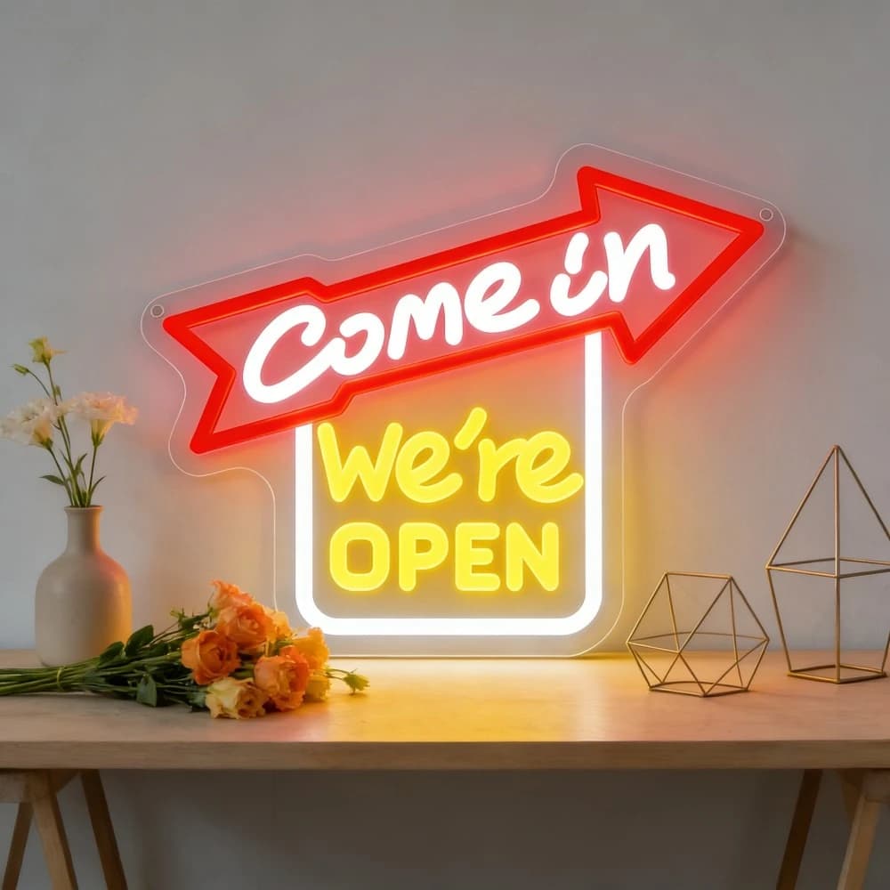 Insegna al Neon LED 'Entrate, Siamo Aperti' per Negozi, Caffè, Bar, Ristoranti, Pubblicità Aziendale, Decorazione di Benvenuto, Illuminazione Artistica da Parete per Casa, Regalo